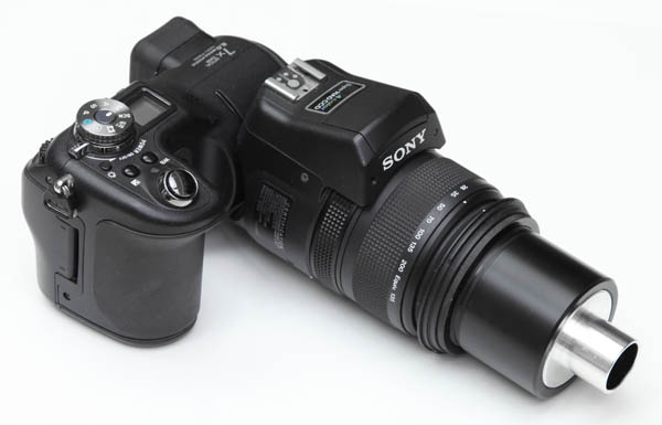 Photo eyepiece V3 shown with Sony DSC-F828 camera, 23.2mm eyetube configuration