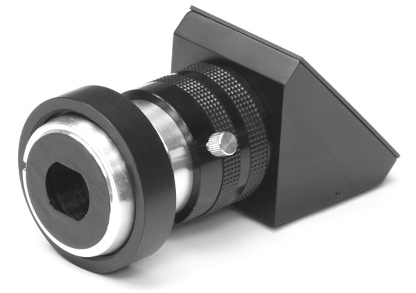 Topcon TRC-50VT upper-port diagonal adapter for Canon digital camera (showing Topcon end)