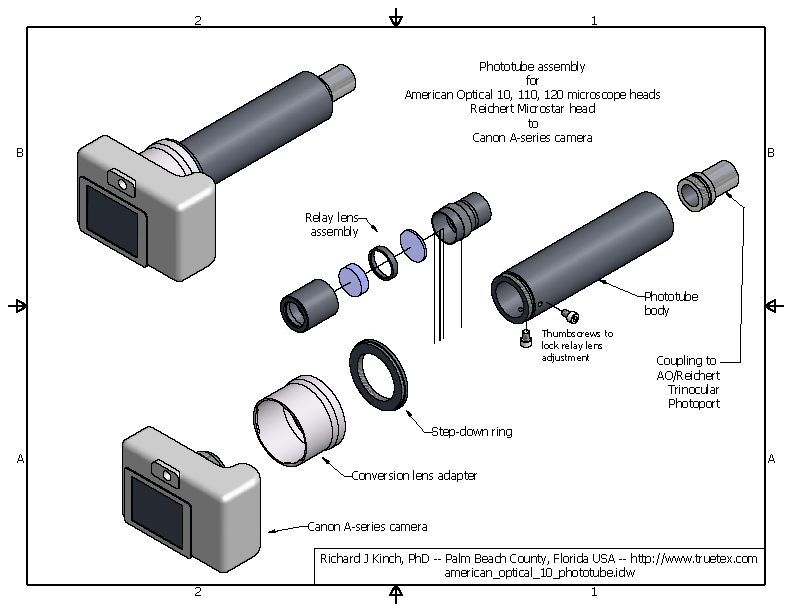 American Optical microscope phototube digital camera adapter drawing