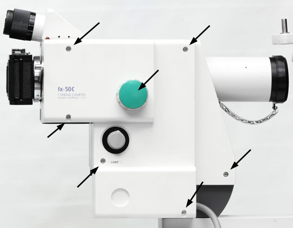 Locations of right-cover screws on the Kowa fx-50C