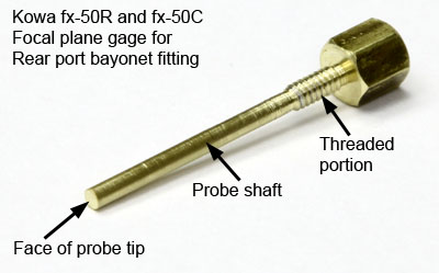 Detailed view of the focal plane gage pin for the Kowa fx-50C