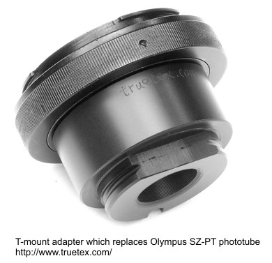 T-mount adapter which replaces Olympus SZ-PT phototube