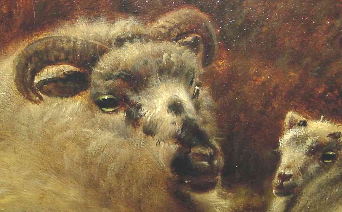 Richard Watson, English landscape painter, 1840-1921, sheep painting close-up detail