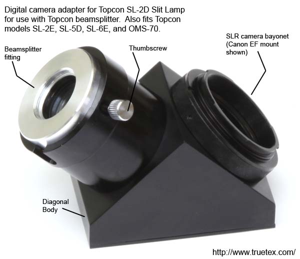 Digital camera adapter for Topcon SL-2D slit lamp beamsplitter