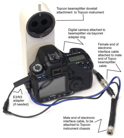 Installation of the digital camera and electronic interface cable on the Topcon beamsplitter
