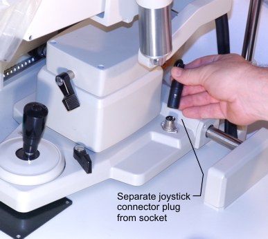 Separating the Topcon TRC-50VT joystick connector plug and jack