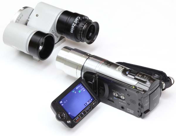 Adapted Canon HD video camera ready to attach to Zeiss OPMI binocular